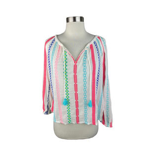 Payal Pratap XS White Gauze Embroidered Manna Tassel Blouse